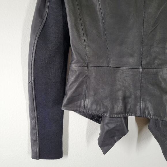 Kenneth Cole Genuine Leather Jacket Blazer Womens XS P Black Waterfall Front - Picture 7 of 14